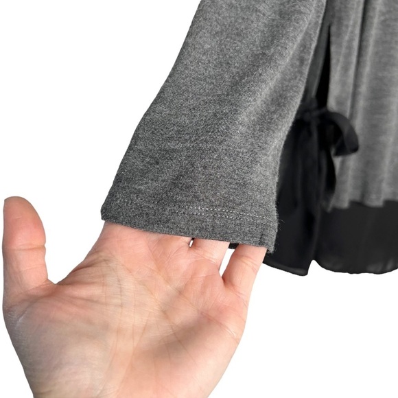 Pebble & Stone Gray Double Layer Tie Sides Long Sleeve Blouse - Picture 5 of 10